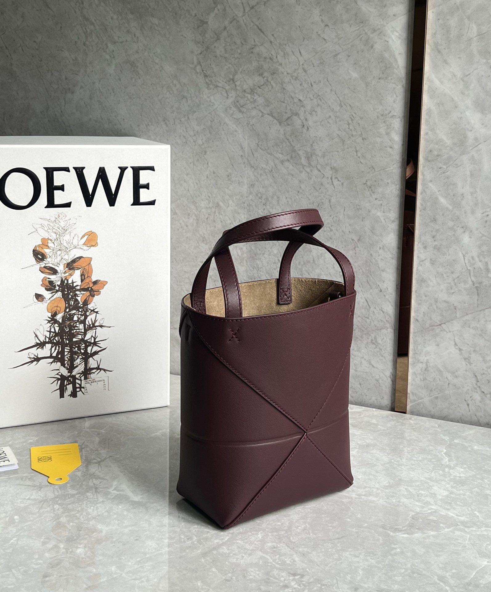 Loewe Mini Puzzle Fold Tote in Shiny Calfskin Dark Purple